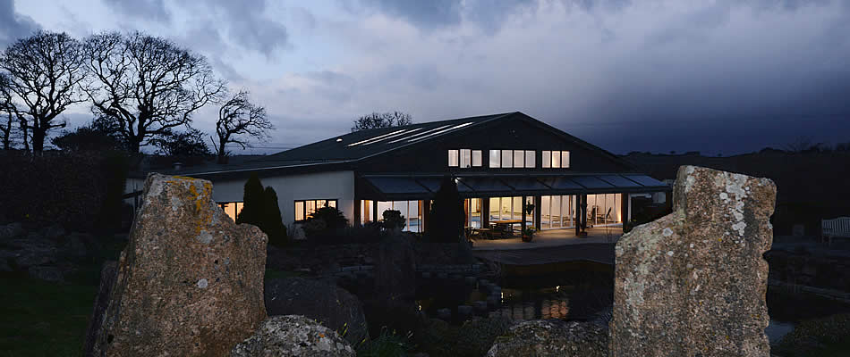 Night view of the Barn at Lower Harton Farm